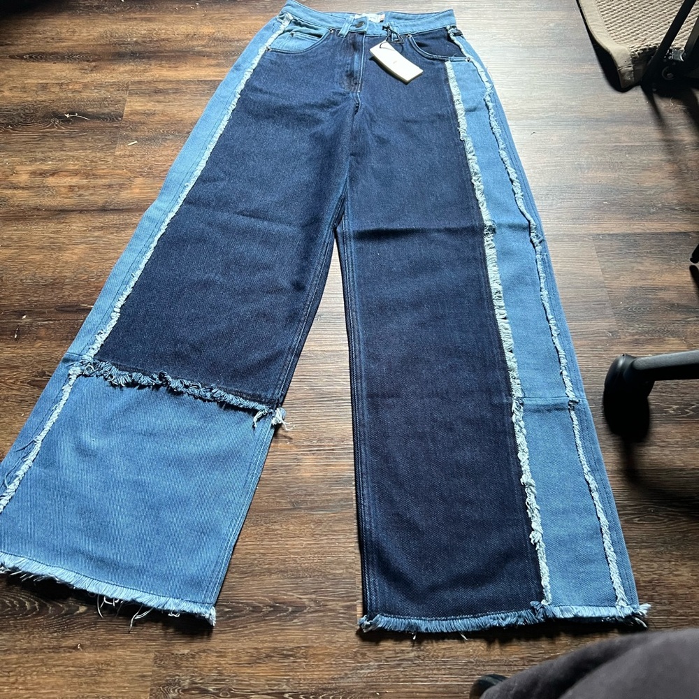 Two-Tone Wide Leg Jeans